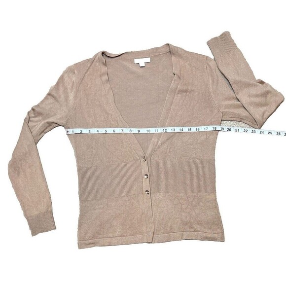 NY&C Tan‎ V-Neck Cardigan Sweater Button Front Ribbed Knit Hem & Cuffs - Picture 4 of 8